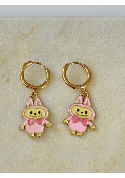 Pembe Renkli Labubu Gold Küpe fiyatları