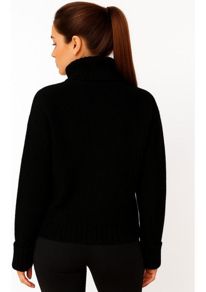 Yumoş Dokulu Balıkçı Yaka Katlamalı Kol Kadın Triko Kazak fiyatları