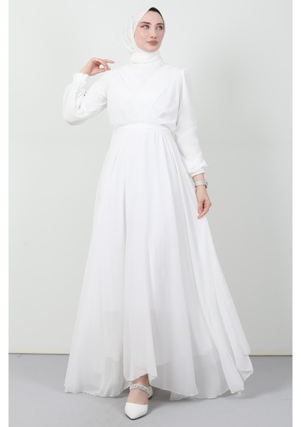 Önü Çapraz Şifon Elbise Beyaz fiyatları