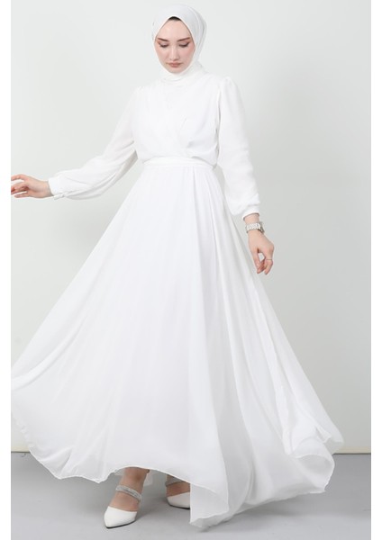 Önü Çapraz Şifon Elbise Beyaz modelleri