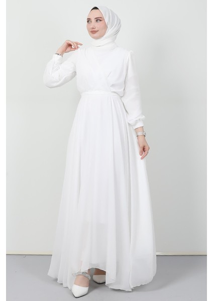 Önü Çapraz Şifon Elbise Beyaz fırsatları