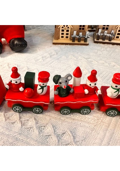 Noel Süsleri Ahşap Dört Bölümlü Küçük Tren (Yurt Dışından) modelleri