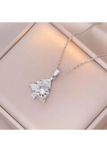 304 Paslanmaz Çelik Kararmaz Kristal Kış Ağacı Kolye – Işıltılı Kar Tanesi Detaylı, Zarif ve Şık Tasarım