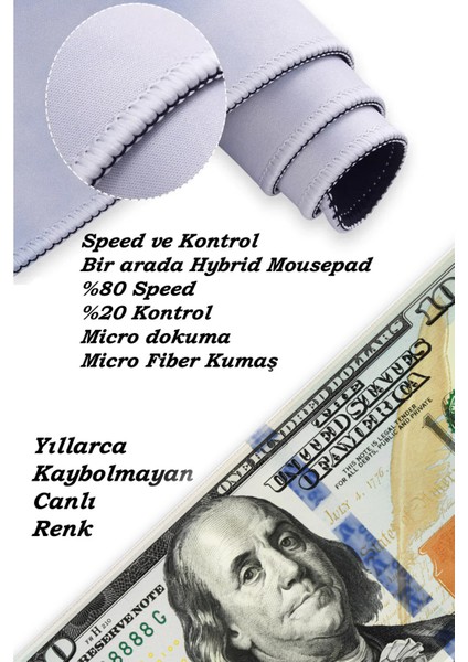 Dolar Baskılı Görünümülü Oyun Gaming Klavye Mouse Pad Kaymaz Taban Kenarları Dikişli Masa Matı 70X30 cm indirimleri