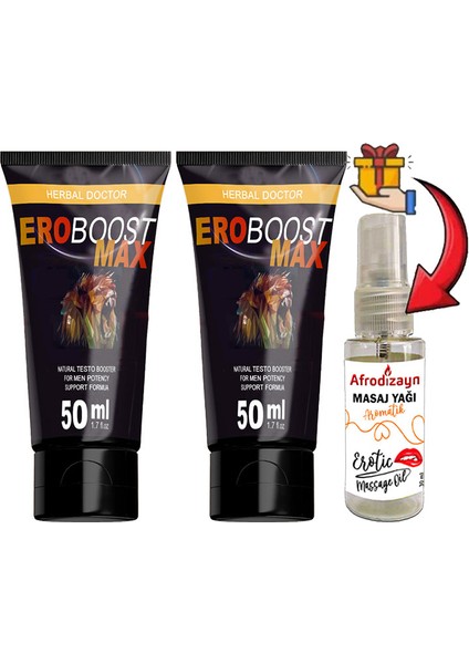 Eroboostmax: 2 Adet Erkeklerin Sertliklerine Performanslarına Özel 50 ml Krem + Afrodizayn Masaj Yağı