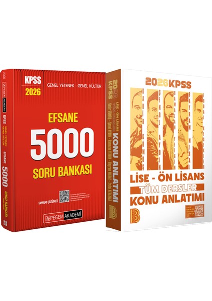 2026 Kpss Lise Ön Lisans Tüm Dersler Konu - 2026 Kpss Efsane 5000 Çözümlü Soru Bankası