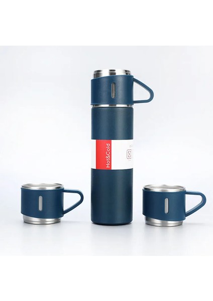 Üç Kapaklı Vacuum Flask Paslanmaz Çelik Termos 500 ml