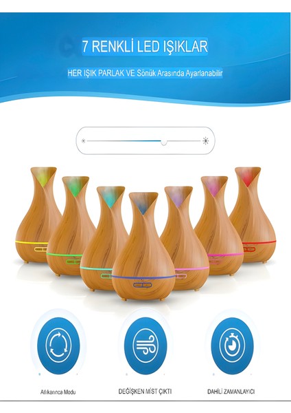 550 ml Hava Nemlendirici Buhar Makinesi Ultrasonik Aroma Difüzör Oda Nemlendirici 7 LED Işıklı indirimleri