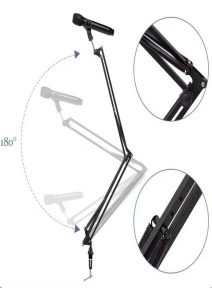 Ayarlanabilir Masa Tipi Mikrofon Standı (35X35 Cm) Yaylı Kol, Dayanıklı Metal Yapı