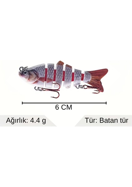 Çok Eklemli Segmentli Suni Balık Yemi Çift Kancalı (6 Cm, 4,4 Gr) Suda Hareket Eder