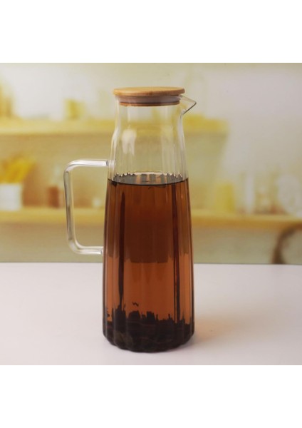 Bambu Kapaklı Borosilikat Cam Yağdanlık ve Sürahi | 1000ML (11X26CM) Çok Amaçlı Içecek ve Sıvı Gıda Saklama