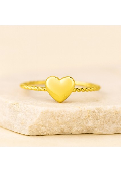 14 Ayar Altın Minimal İnce Kalp Yüzük