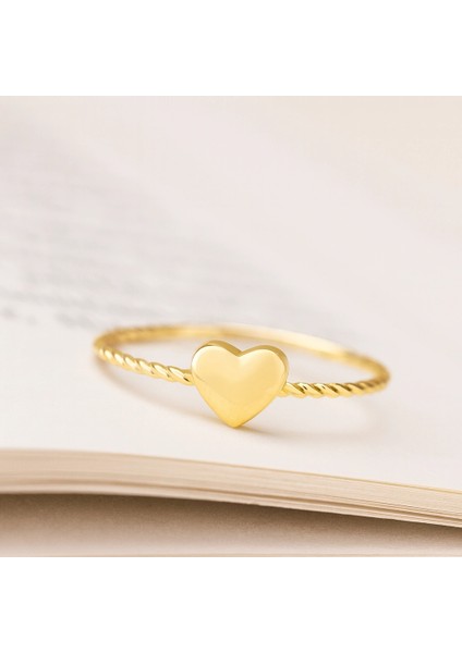 14 Ayar Altın Minimal İnce Kalp Yüzük modelleri
