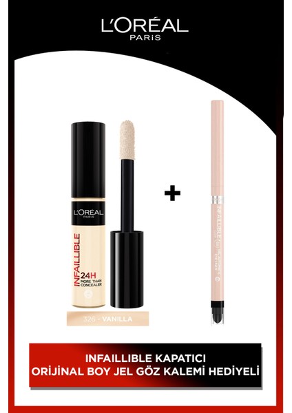 Infaillible 24H Tüm Yüze Uygulanabilir Kapatıcı - 326 Vanilla Concealer & L’oréal Paris Infaillable Automatic Jel Göz Kalemi 10 Bright Nude