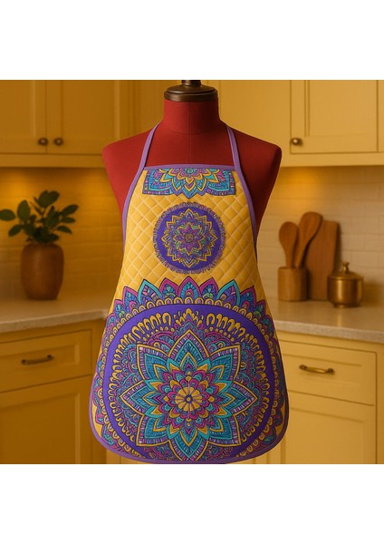 Kapitoneli Sıvı Geçirmez Leke Tutmaz Mutfak Önlüğü Dijital Baskılı Önlük Mandala fiyatları
