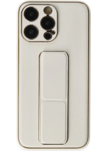 Iphone 13 Kılıf Coco Deri Standlı Kapak - Beyaz