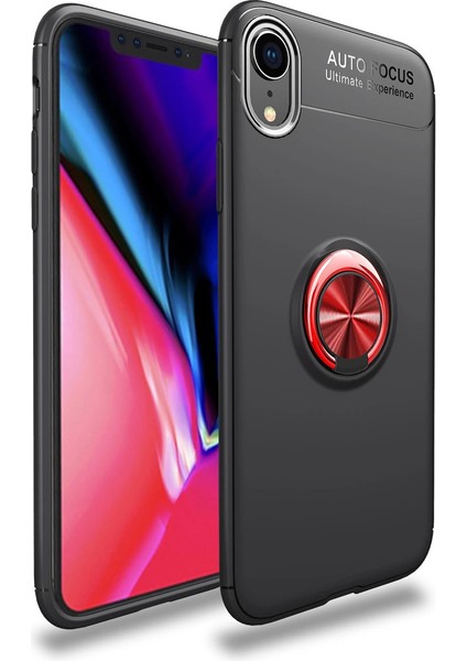 Iphone Xr Kılıf Range Yüzüklü Silikon - Siyah-Kırmızı