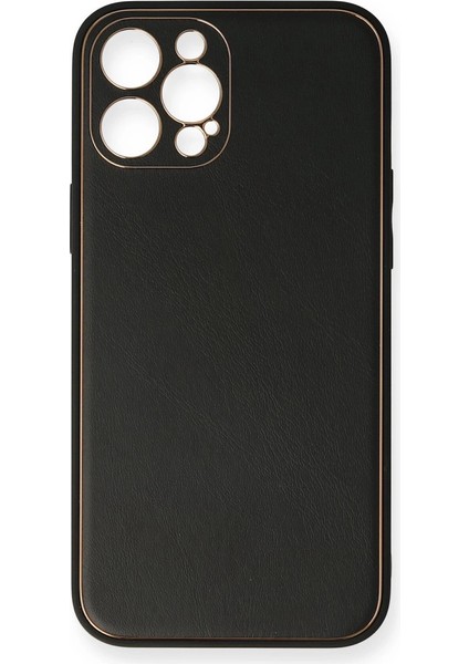 Iphone 12 Kılıf Coco Deri Silikon Kapak - Siyah