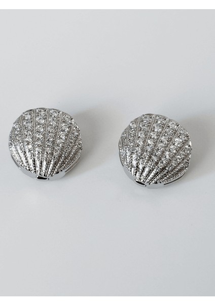 Açılır Kapanır Taşlı Deniz Kabuklu Silver Küpe modelleri