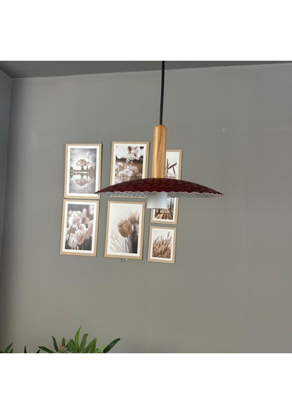 Zetra Vişne Çürüğü Metal Avize Tekli Ahşap Başlık Mutfak Modern Dekoratif Sarkıt Aydınlatma