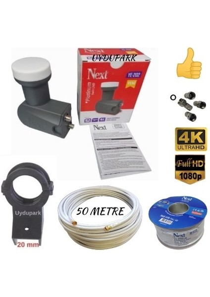 Next 2'li Twin Lnb 50 Metre Next Hazır-Tak-Kullan Anten Kablosu+4 Adet Contalı Konnektör+Lnb Plastiği Uydupark Güvencesiyle