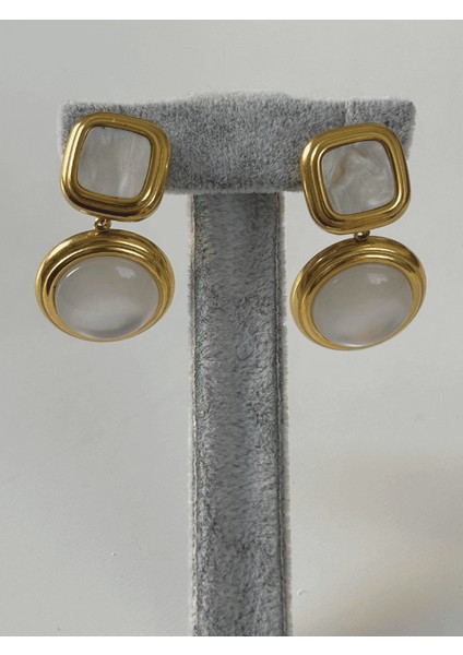 Kare ve Yuvarlak Sedef Detaylı Sallantılı Gold Küpe fiyatları