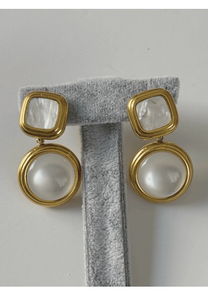 Kare ve Yuvarlak Sedef Detaylı Sallantılı Gold Küpe fırsatları