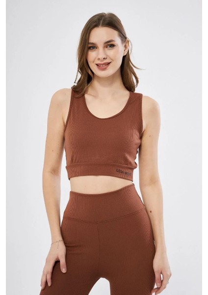 Kadın Fitilli Baskılı Crop - Kahve modelleri