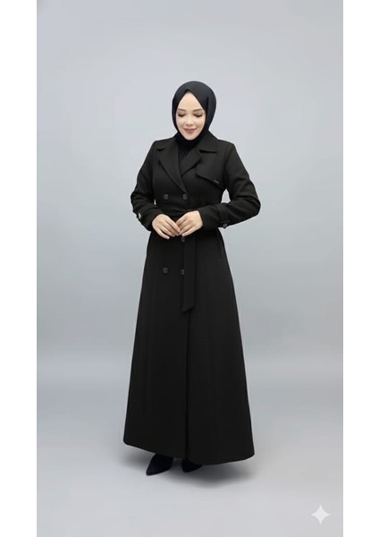 Ilke Kadın Düğmeli Tam Boy Kaşmir Kaşe Kaban