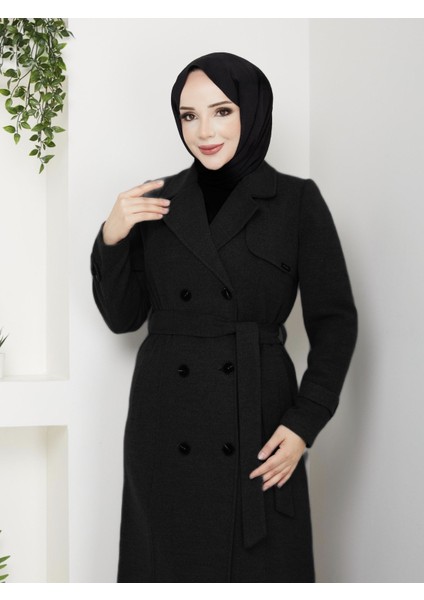 Ilke Kadın Düğmeli Tam Boy Kaşmir Kaşe Kaban modelleri