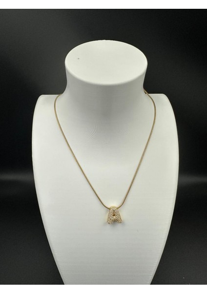 Altın Rengi A Harfi Çelik Kolye