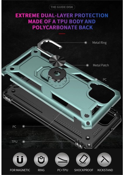 Samsung Galaxy A22 Kılıf Sofya Yüzüklü Silikon Kapak - Yeşil fırsatları