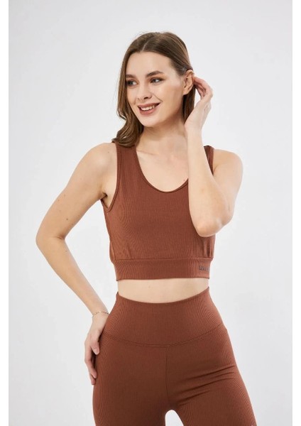 Kadın Fitilli Baskılı Crop - Kahve fırsatları