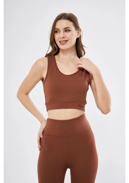 Kadın Fitilli Baskılı Crop - Kahve indirimleri