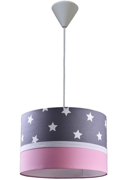 Gri Yıldızlı Pembe 2.li Set M-0388 Kumaş Kaplama Genç ve Çocuk Odası Avize ve Abajur Takımı fiyatları