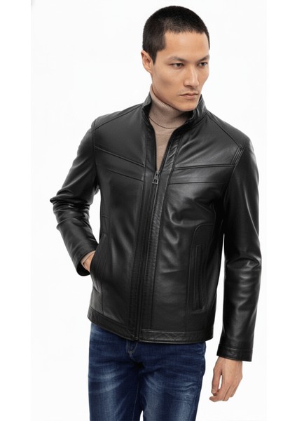 Alvin Siyah Hakim Yaka Fermuarlı Astarlı Kısa Erkek Hakiki Deri Mont modelleri