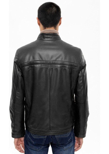 Alvin Siyah Hakim Yaka Fermuarlı Astarlı Kısa Erkek Hakiki Deri Mont fırsatları