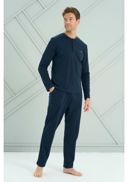Erkek Penye Uzun Kol Pijama Takımı 2209 LACIVERT04