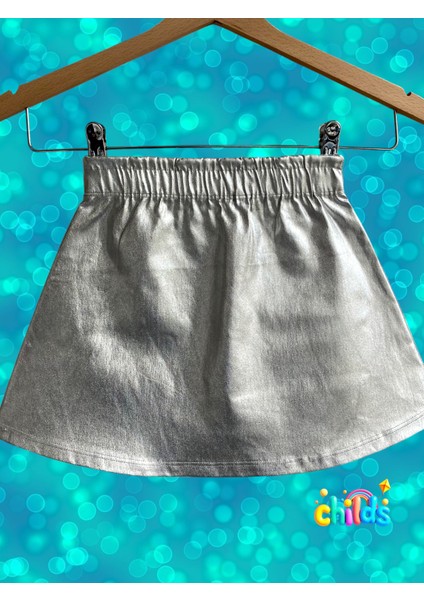 Alt Üst Takım Siyah Uzun Kol Üst Parlak Likralı Gümüş Lame Baskılı Etek.