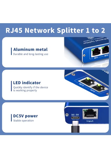 Internet Çoğaltıcı RJ45 Network Splitter | 1 In 2 Out| Gigabit 1000MBPS| 100MT| Güç Destekli fiyatları