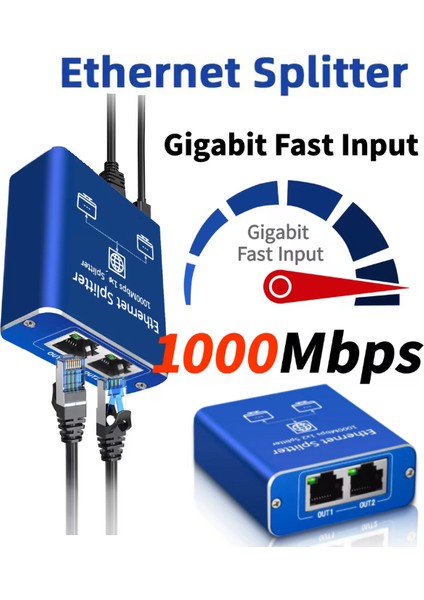 Internet Çoğaltıcı RJ45 Network Splitter | 1 In 2 Out| Gigabit 1000MBPS| 100MT| Güç Destekli