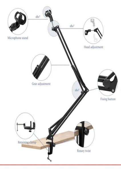 Ayarlanabilir Masa Tipi Mikrofon Standı (35X35 Cm) Yaylı Kol, Dayanıklı Metal Yapı fiyatları
