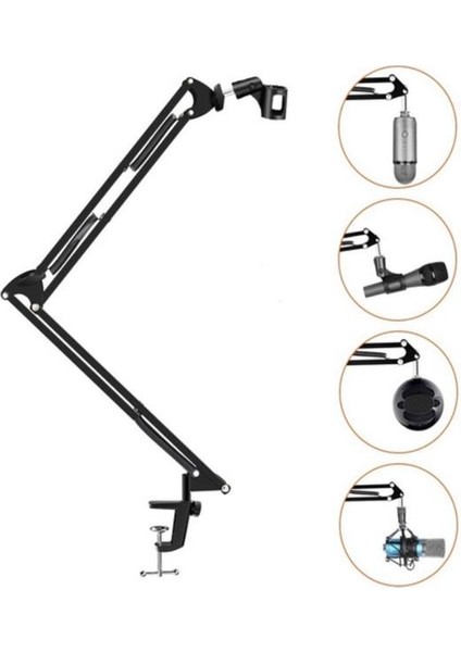 Ayarlanabilir Masa Tipi Mikrofon Standı (35X35 Cm) Yaylı Kol, Dayanıklı Metal Yapı