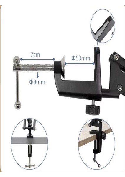 Ayarlanabilir Masa Tipi Mikrofon Standı (35X35 Cm) Yaylı Kol, Dayanıklı Metal Yapı