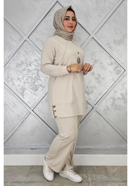 Kadın Kolye Detaylı Nervür Dikim Tesettür Takım
