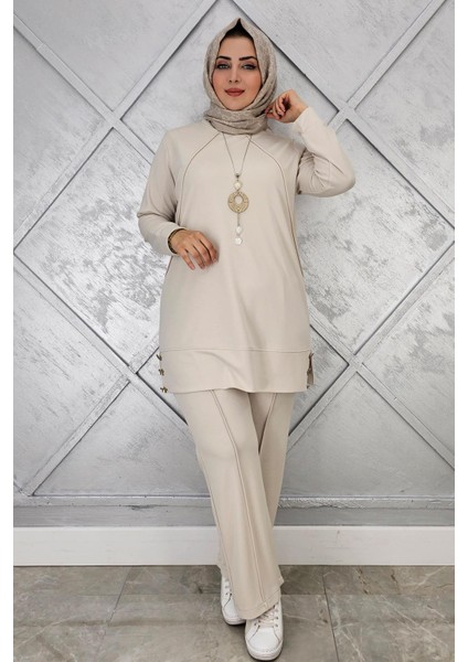 Kadın Kolye Detaylı Nervür Dikim Tesettür Takım modelleri