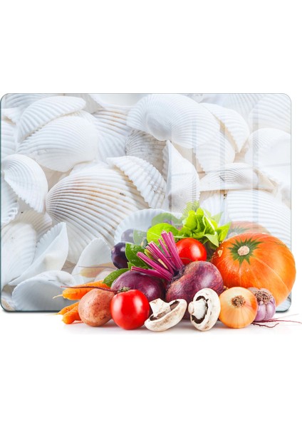 Cam Kesme Tahtası ve Sunumluk Deniz Kabukları Desenli 20X30 cm