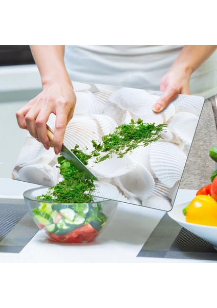 Cam Kesme Tahtası ve Sunumluk Deniz Kabukları Desenli 20X30 cm indirimleri