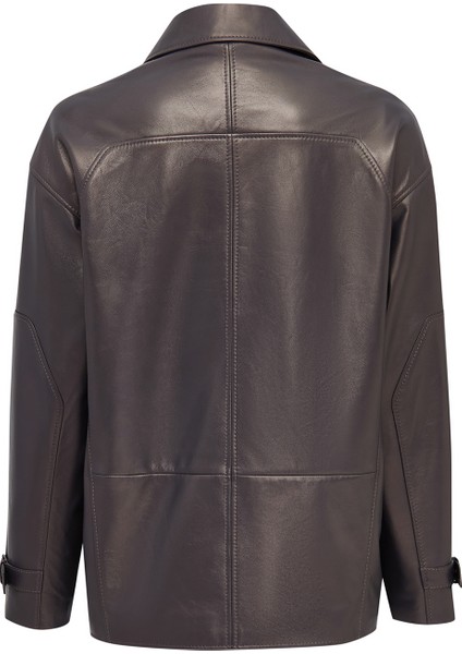 Rosalin Kadın Gri Gömlek Yaka Oversize Deri Mont 25WGE5327MP fiyatları