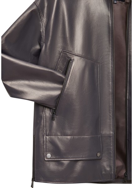 Rosalin Kadın Gri Gömlek Yaka Oversize Deri Mont 25WGE5327MP